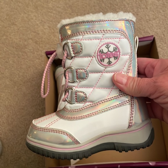 Totes Kids Ernie White & Pink Boots - Girls Size 6M - Picture 2 of 14